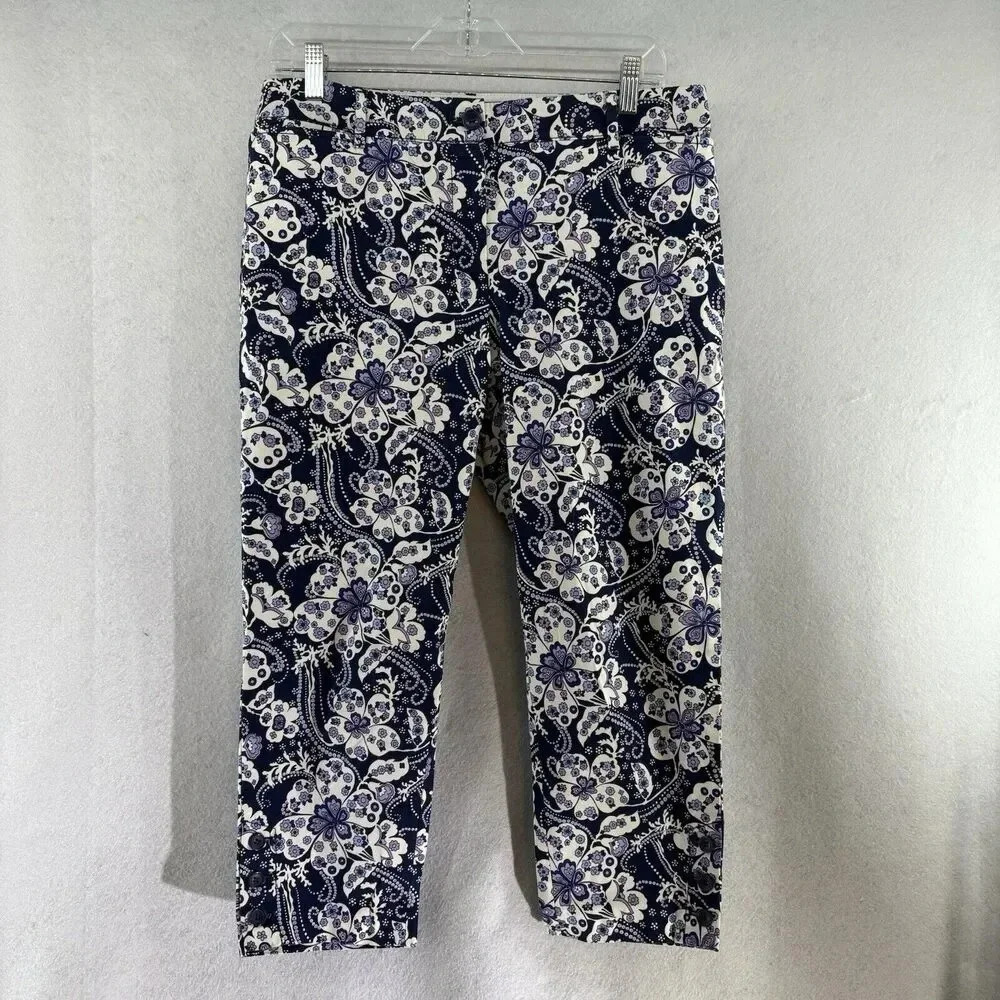 Talbots Pants Women’s 8P Petite Perfect Crop Blue And Purple Floral Chino Pant